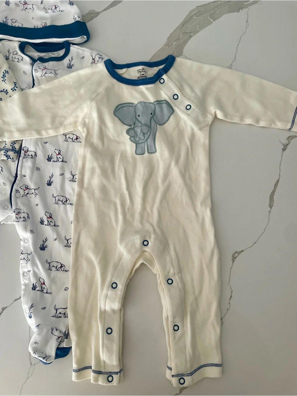 Baby Girls/ Boys Elephant Print Cream & White Sleepwear Set - 3-Pack
